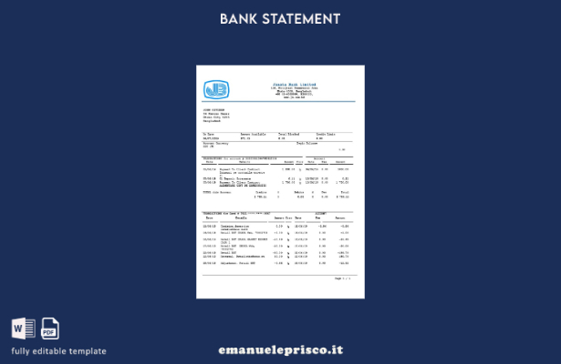 modello word di estratto conto bancario Bangladesh Janata in stile verificato